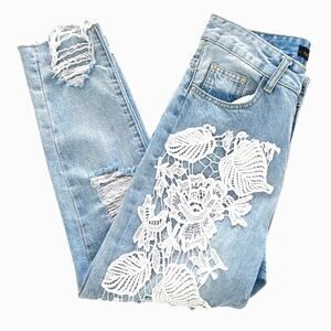 The Vintage Shop Lace Applique Distressed Jeans Sz S
